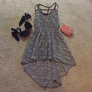 Tan and black geometrical hi-low dress